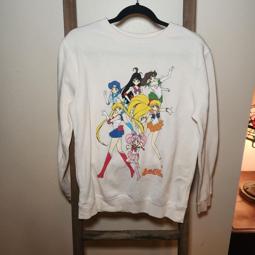 Sailor-moon Women's White and Cream Sweatshirt